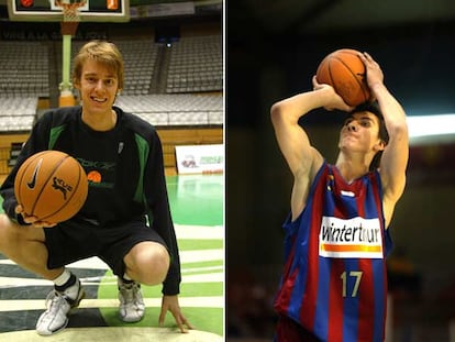 Norel, <i>pívot</i> holandés del DKV Joventut. A la derecha, Djedovic, escolta bosnio del Barcelona.