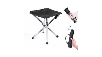 Taburete portátil flexible sobre fondo blanco.