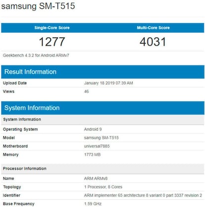 El paso de la nueva tableta de Samsung por el test de rendimiento