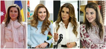 La reina Rania de Jordania esta semana, el pasado enero, hace dos años y en 2008.