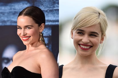 Emilia Clarke. La madre de dragones puso en el mapa cinematográfico a la actriz. Su característica melena rubia fue, sin embargo, una peluca. Al menos hasta la última temporada de Juego de tronos, cuando Clarke cambió su moreno por el emblemático platino de su personaje. Lo compartió en su Instagram con un texto que vendría a decir: "Emilia, te presento a la madre de dragones. Madre de dragones, te presento a Emilia".