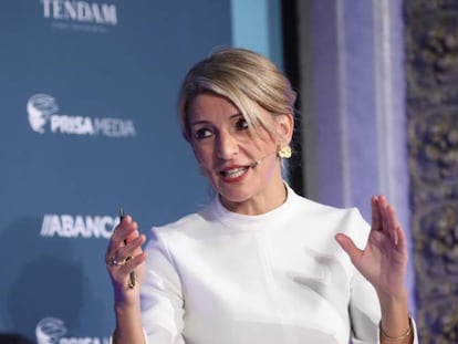 Yolanda Díaz, vicepresidenta segunda del Gobierno, durante un foro organizado por EL PAÍS.