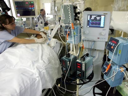 An intensive care unit at Gregorio Marañón Hospital in Madrid.