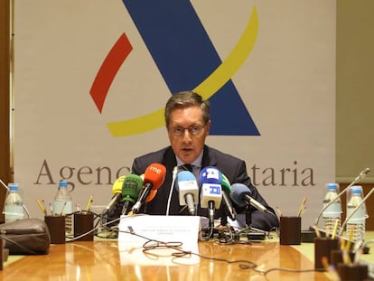 Rueda de prensa de Santiago Menendez, director general de la Agencia Tributaria. 