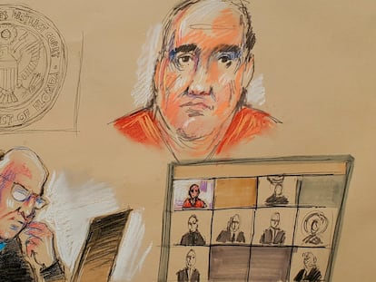 Dibujo de la comparecencia de Alex Saab el pasado 18 de octubre ante un juez en Miami (EE UU).
