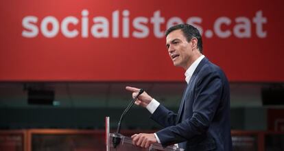 Pedro Sánchez durante un mitin del PSC.