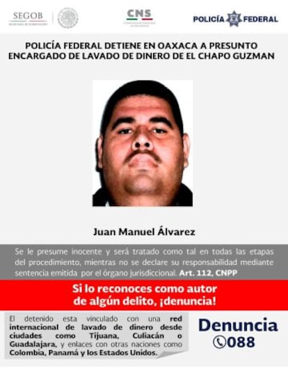 Photo of Juan Manuel Álvarez published by Mexican federal police.