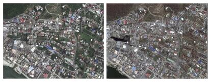 Philipsburg en la isla de Sint Maarten, el 25 de agosto de 2016 y el 11 de septiembre de 2017, tras el paso del huracán Irma.
