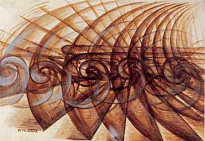 <I>Velocitá in motocicletta</I>, una de las obras de Giacomo Balla que se exponen en Roma.