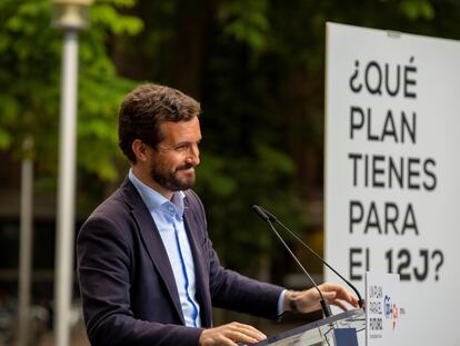 Pablo Casado, este viernes, en un acto electoral en Vitoria.