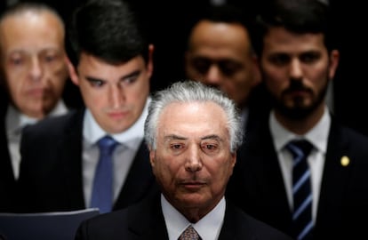 O presidente Michel Temer, após a sessão solene de posse no Senado Federal. Peemedebista tomou posse horas após o Senado aprovar o impeachment de Dilma Rousseff. 