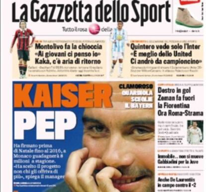 Portada de 'La Gazzetta dello Sport'.
