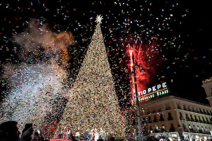 La celebración del encendido de las luces de Navidad en la Puerta del Sol, este jueves en Madrid.