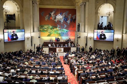 Gustavo Petro durante la sesión de apertura del nuevo año congresional en Bogotá, el 20 de julio de 2024.