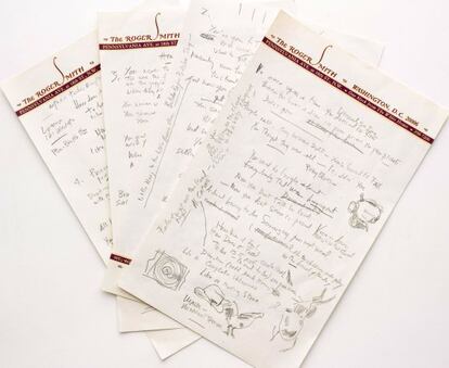 Las cuatro hojas con la letra de 'Like a rolling stone'.
