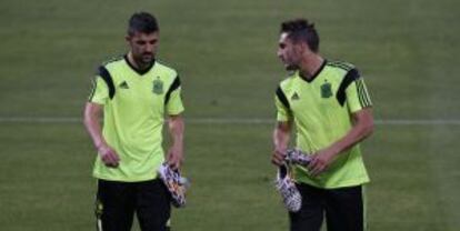 Villa y Koke, en un entrenamiento.