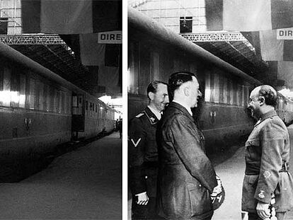 A la izquierda, Franco fotografiado con los ojos cerrados junto a Hitler; a la derecha, la fotografía difundida con otra imagen de Franco.