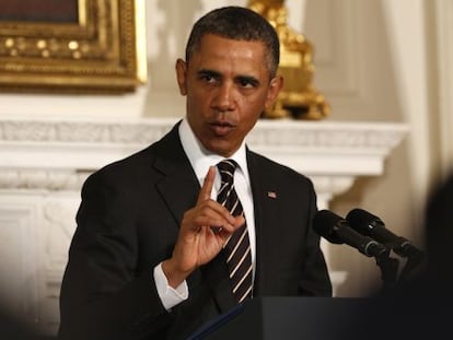 Barack Obama, durante su discurso esta mañana ante la Asociación Nacional de Gobernadores en la Casa Blanca.