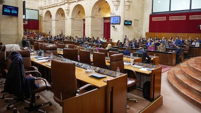 Escaños del PSOE-A vacíos en el salón de plenos del Parlamento andaluz, en protesta por el "autoritarismo" del presidente de la Cámara, Jesús Aguirre.

Los diputados del Grupo Socialista y del Grupo Mixto-Adelante Andalucía han abandonado este jueves momentáneamente el salón de plenos del Parlamento andaluz en el turno de preguntas al presidente de la Junta, Juanma Moreno (PP-A), en el marco de la sesión de control al Gobierno andaluz, y ello tras un rifirrafe con el presidente de la Cámara autonómica, Jesús Aguirre (PP-A), a quien desde el PSOE-A acusan de haber cometido una "cacicada", y desde Adelante reprochan una actitud de "imparcialidad".