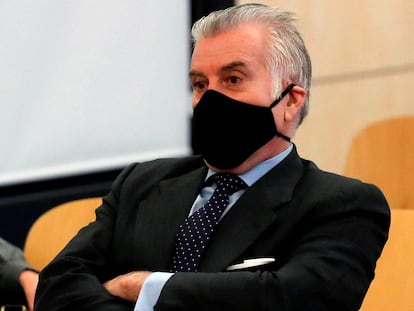 El extesorero del PP, Luis Bárcenas, en la primera sesión del juicio por la caja b del PP que se celebra desde el 8 de febrero en la Audiencia Nacional.