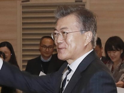 Moon Jae-in, l&iacute;der del Partido Democr&aacute;tico de Corea, este mi&eacute;rcoles en Se&uacute;l. 
  