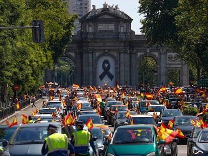 Atasco provocado por la manifestación convocada por Vox en Madrid, en mayo de 2020.