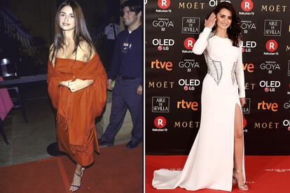 Casi 20 años hay de diferencia entre estas dos imágenes de Penélope Cruz, por quien parece que no pasa el tiempo, salvo por los estilismos.