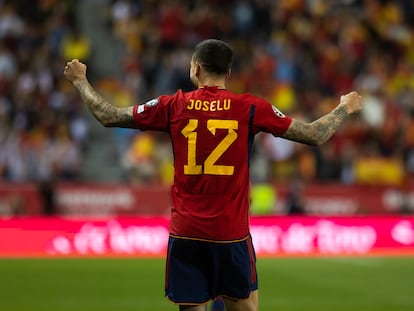 Joselu celebra su segundo gol a Noruega.