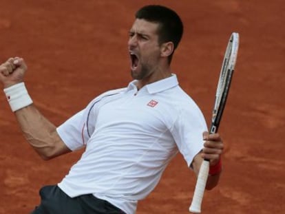 Djokovic celebra su triunfo ante Tsonga.