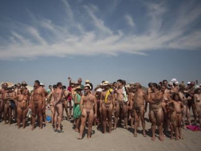 Some of the 729 nudists who took part in the record-breaking skinny dip in Vera in July 2013.