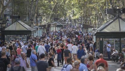 La Rambla de Barcelona, pocos días después del atentado de 2017.