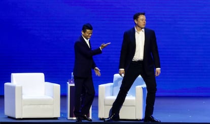 Jack Ma y Elon Musk, el 29 de agosto en el 2019 World Artificial Intelligence Conference (WAIC) en Shanghai. 