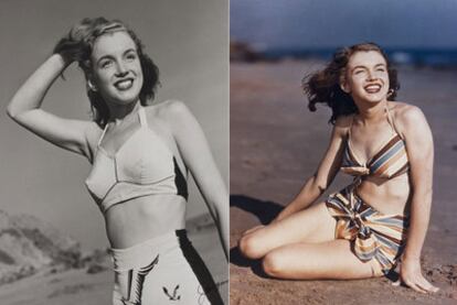 Dos imágenes de la primera sesión fotográfica de Marilyn Monroe, realizada en marzo de 1946.