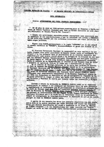 Documento oficial sobre la detención y muerte de Lorca que demuestra la implicación del Gobierno Civil de Granada.