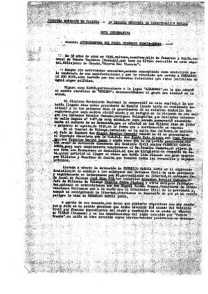 Documento oficial sobre la detención y muerte de Lorca que demuestra la implicación del Gobierno Civil de Granada.