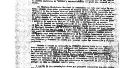 Documento oficial sobre la detención y muerte de Lorca que demuestra la implicación del Gobierno Civil de Granada.
