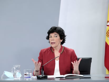 La ministra de Educación, Isabel Celaá, la semana pasada en la conferencia de prensa posterior al Consejo de Ministros.