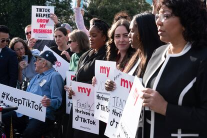 Supporters of TikTok hold signs during a rally to defend the app, Wednesday, March 22, 2023, at the Capitol in Washington.