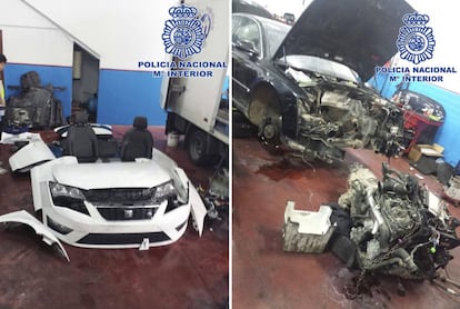 Piezas recuperadas de los vehículos robados por la banda desarticulada.