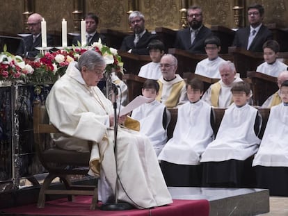 El abad de Montserrat, Josep Maria Soler, pide perdón a las víctimas de abusos en una misa en febrero. 