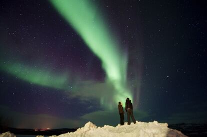 Auroras boreales en la localidad noruega de Kautokeino/Guovdageaidnu, en la región de Finnmark.