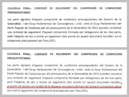 El añadido de la cláusula final del acuerdo que omitió el PP al hacer público el documento es siguiente: "proceder a los ajustes en el ámbito del gasto necesarios derivados del presente compromiso firmado"