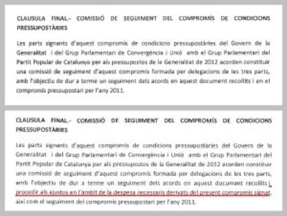 El añadido de la cláusula final del acuerdo que omitió el PP al hacer público el documento es siguiente: "proceder a los ajustes en el ámbito del gasto necesarios derivados del presente compromiso firmado"