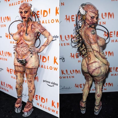 Para su fiesta de Halloween de 2019, Heidi Klum se disfrazó de mujer biónica, con toques de alien y otros de extraterrestre, en un 'look' en el que combinó prótesis, plástico y elementos metálicos y que le daban un toque espeluznante. Tardó casi 12 horas en prepararse y lo hizo ante público en una tienda de Nueva York.