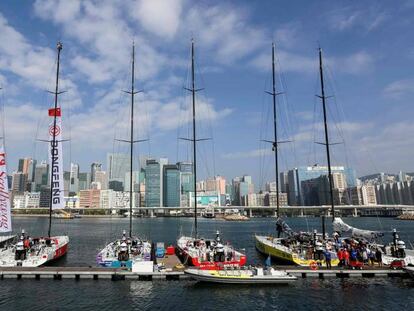 Barcos de la Volvo Ocean Race atracados este s&aacute;bado en Hong Kong.