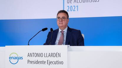 Antonio Llardén, presidente de Enagás, en la junta general de accionistas de la compañía, este jueves.