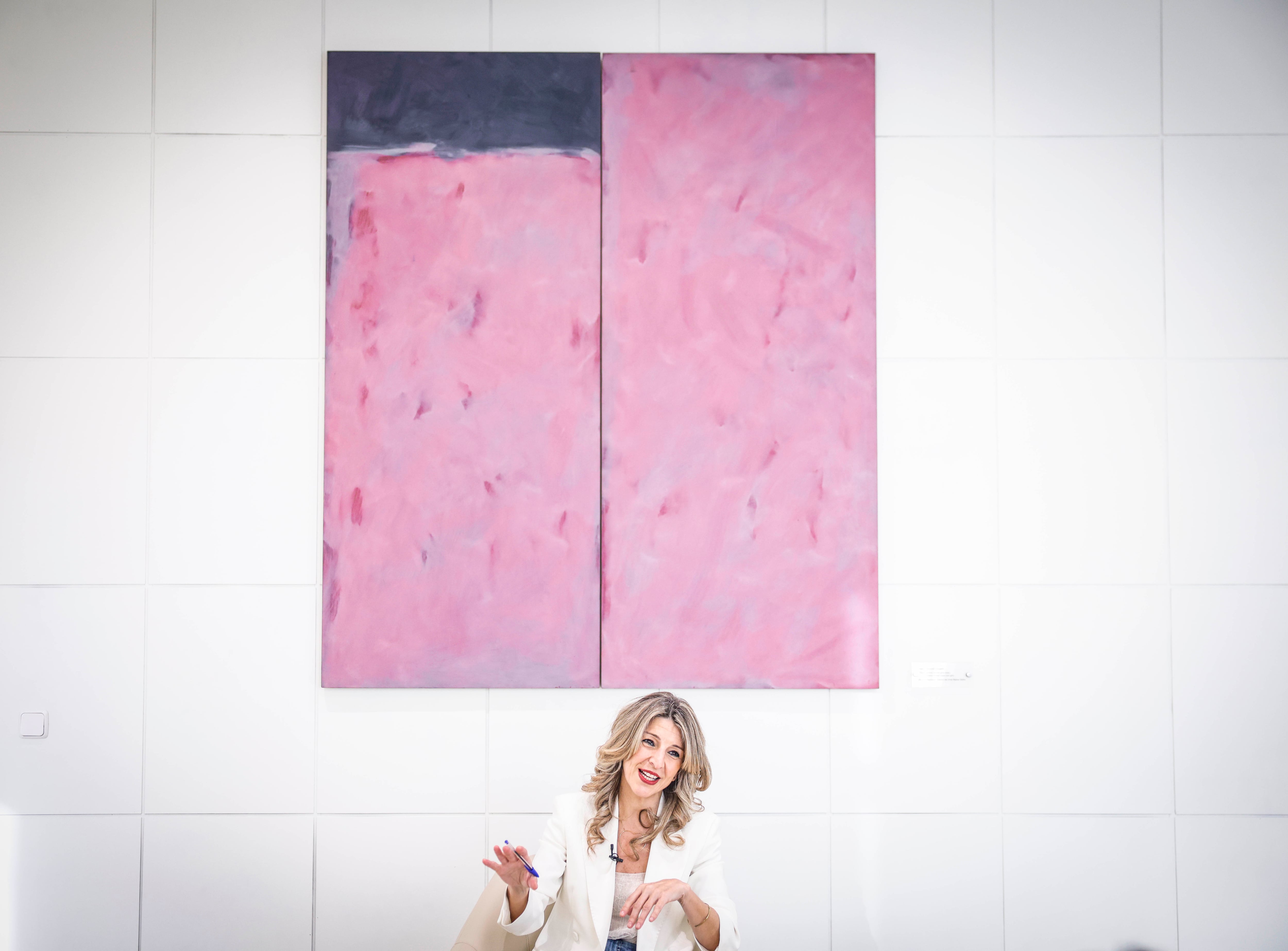 Yolanda Díaz, este jueves en la sede  del ministerio de Trabajo.