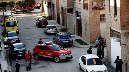 Efectivos de la Policía Foral y la Guardia Civil, este miércoles en Olite (Navarra).