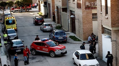 Efectivos de la Policía Foral y la Guardia Civil, este miércoles en Olite (Navarra).