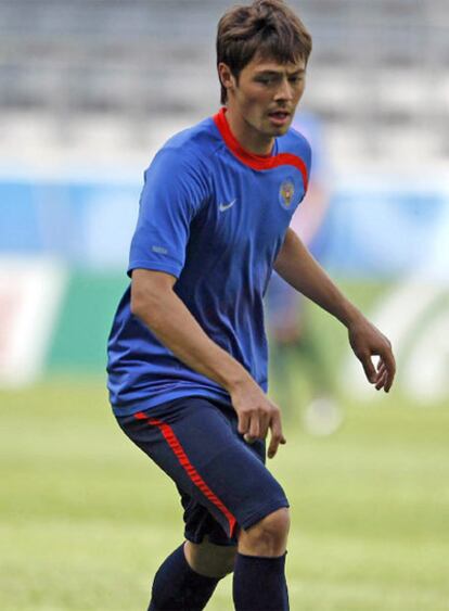 Bilyaletdinov, durante un entrenamiento con Rusia.